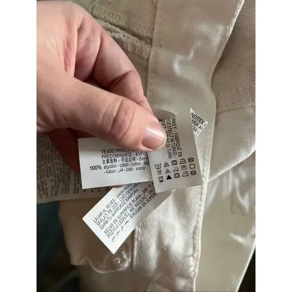 Zara Women's Size 4 Mid Rise Patchwork Off White Cream Baggy Ankle Length Pants - Picture 7 of 7